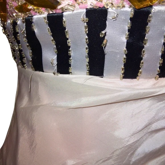 CAMILLE LA VIE STRAPLESS CRYSTAL PINK & BLACK STRIPED PARTY/WEDDING GOWN DRESS - Picture 7 of 7